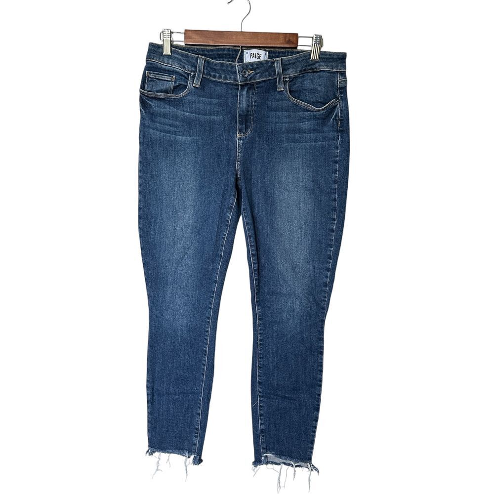 Paige Mid Rise Skinny Jeans Womens‎ 32 Raw Hem Blue Denim Western